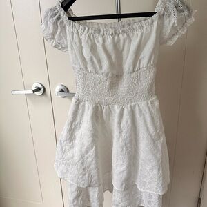 White Eyelet Lace Smocked Mini Dress - Perfect for Summer!